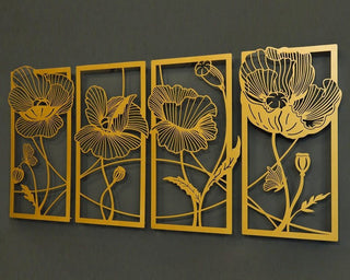 4 Panel Large Metal Flowers Wall Art Living Room Wall Art Bedroom Wall Decor Extra Large Wall Art Decorations