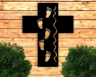 Footprints In The Sand Metal Cross Art Metal Cross Wall Decor Kids Room Metal Christian Christian Signs Decorations