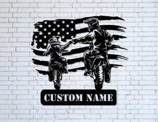 Mother And Son Riding Metal Sign Motorcycle Sign American Flag Sign Metal Garage Sign Gift For Mom Independence Day Gift Metal Art Decorations