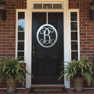 Classy Classic: Metal Monogram Door Wreath Monogram Door Hanger Front Door Wreaths Front Door Decor Year Round Wreaths Oval Monogram Decorations