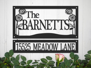 Metal Family Name Sign And Hanging Address Plaque With Roses, Outdoor Custom Sign, Personalized Sign, Last Name Sign, Metal Wall Art, Laser Cut Metal Signs Custom Gift Ideas