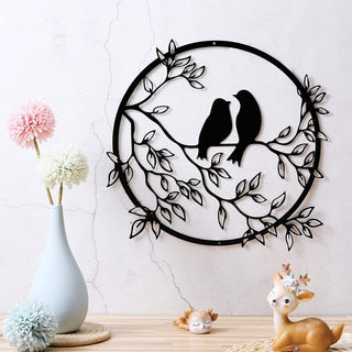 Bird on Tree Branch Metal Bird Wall Silhouette Bird Decor for Living Room Garden Bedroom Office Home Wall Decorations