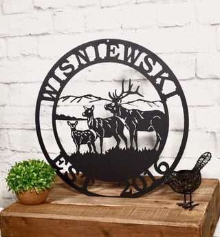 Personalized Three Elk Deer Hunter Sign Cut Metal Sign Metal House Sign Decorations