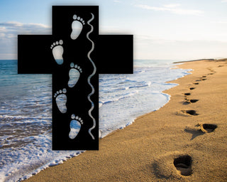 Metal Christian Christian Signs Footprints In The Sand Metal Cross Art Metal Cross For Kids Room Decor Decorations