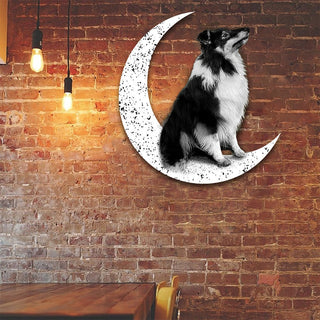 Dog Metal Sign Bi Black Sheltie Sit On The Moon Gift for Dog Lover Decorations