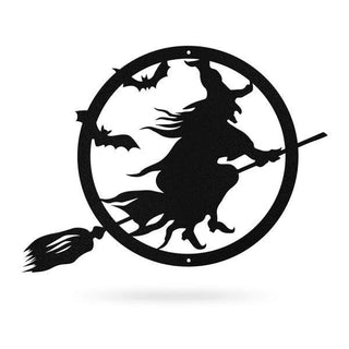 Halloween Witch Riding Broom Cut Metal Sign Metal House Sign Decorations