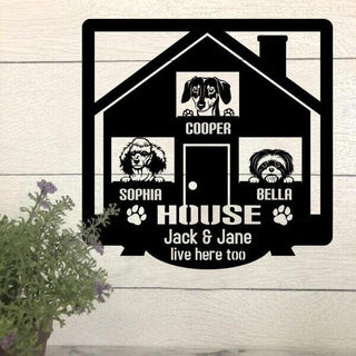 Human Live Here Too Dog Lovers Personal Metal Sign Up To 3 Dogs Can Be Change Cut Metal Sign Decorations