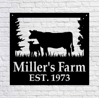 Metal Farm Sign , Custom Cow And Calf Sign Personalized Family Name Metal Sign Wedding Gift Personalized Gift Fathers Day Gift, Laser Cut Metal Signs Custom Gift Ideas