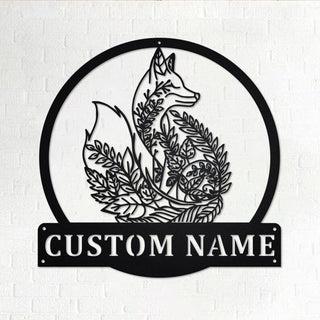 Custom Fox Mandala Personalized Fox Name Garden Sign Fox Metal Decorations