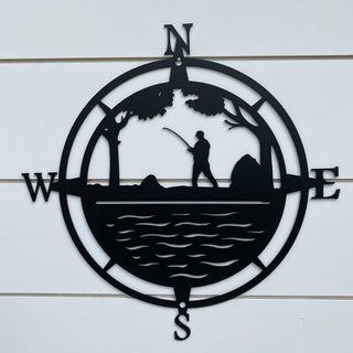 Fisherman Fishing Compass Cut Metal Sign Metal House Sign Decorations