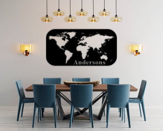 Custom Family Name Metal Sign World Map Metal Art Home Traveling Decor Last Name Sign Metal Decorative Wall Art Decorations