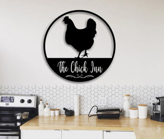 The Chick Inn Round Chicken Metal Sign Chicken Coop Door Sign Chick Inn Sign Funny Chicken Sign Cute Chicken Sign Welcome Sign Decorations