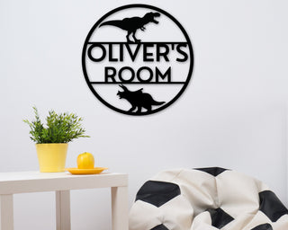 Personalized Sign Bedroom Decor Custom Name Sign Boys Room Gift For Boy Gift For Kid Custom Metal Dinosaur Sign Club House Decorations