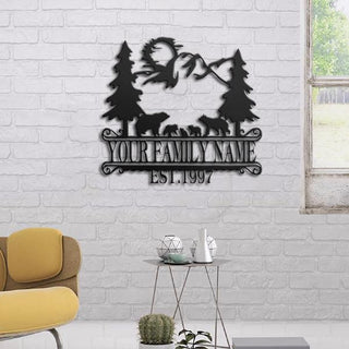 Family Bear Cut Metal Sign Decorations