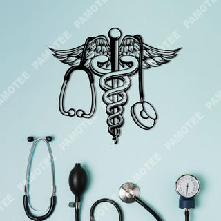 The Rod Of Asclepius And Stethoscope Metal Wall Art, Nurse Gift, Metal Laser Cut Metal Signs Custom Gift Ideas