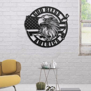 American Flag With Eagle Cut Metal Sign Decorations