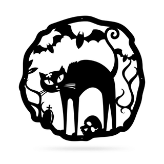 Halloween Cat Wreath Cut Metal Sign Metal House Sign Decorations