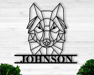 Personalized Geometric Wolf Sign Custom Wolf Head Sign Personalized Wolf Wilderness Sign Custom Metal Name Sign Decorations