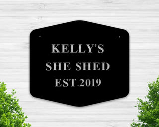 Metal She Shed Sign Outdoor Sign Established Date Sign Gift For Her Decorative Metal Sign She Shed Decorations