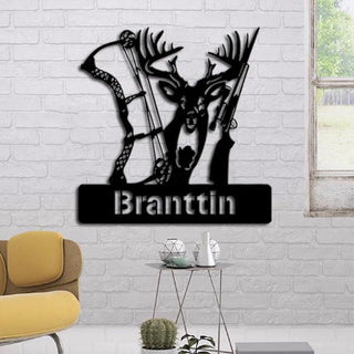 Hunt Lovers Customized Name Deer And Gun Cut Metal Sign Decorations