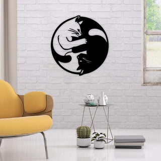 Cat Lovers Ying Yang Cut Metal Sign Decorations