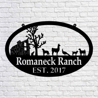 Metal Farm Sign , Barn And Llama, Peacock, Dog, Cat And Goats Personalized Family Name Metal Sign Wedding Gift Personalized Gift, Laser Cut Metal Signs Custom Gift Ideas