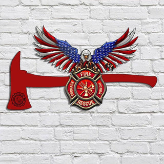 Firefighter Metal Wall Sign American Firefighter Logo Axe Metal Wall Hanging Honor Rescue Metal Cut House Decor Gift For Firefighter Decorations