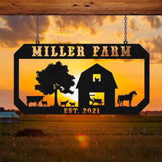 Personalized Metal Farm Sign Horse Cow Goat Chicken Monogram Custom Outdoor Farmhouse Ranch Barn Wall Decor Art Gift Decorations