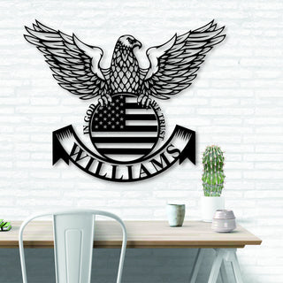 Custom Metal Eagle American Flag Sign Family Name Metal Sign Metal Family Wall Decor Last Name Metal Sign Door Hanger Housewarming Gift Decorations