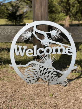 Welcome Pine Cone Metal Sign Cut Metal Sign Metal House Sign Decorations