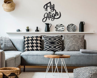 Fly High Metal Wall Sign Quote Wall Art Metal Wall Hangings Coffee Bar Sign Typography Wall Art Housewarming Gift Decorations