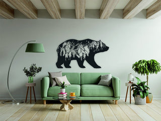 Bear And Forest Design Metal Wall Decor Night View Mountain Pattern Discount Wall Decor Bear Decor Inspirational Decors Decorations