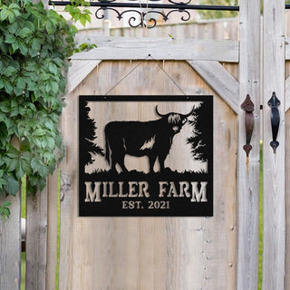 Personalized Metal Farm Sign Highland Cow Monogram, Custom Outdoor Farmhouse, Metal Laser Cut Metal Signs Custom Gift Ideas