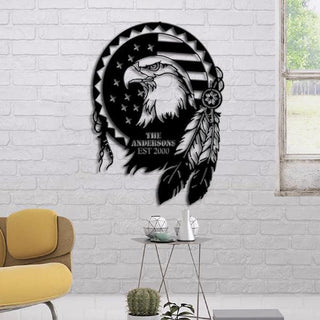 Dreamcatcher With Eagle Customized Family Name Cut Metal Sign Decorations