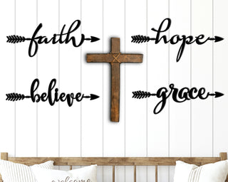 Faith Hope Believe Grace Arrow Metal Signs Christian Inspirational Christian Wall Decor Metal Decor Wall Sign Decorations