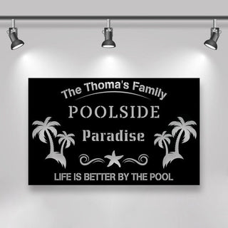 Personalized Poolside Metal Wall Custom Family Name Poolside Paradise Metal Wall Metal Swimming Pool Poolside Decor Decorations