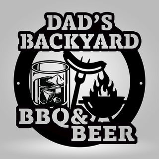 BBQ Metal Sign Gift for BBQ Dad Metal Sign With Drink Glass Personalized Name BBQ Wall Art Decorations