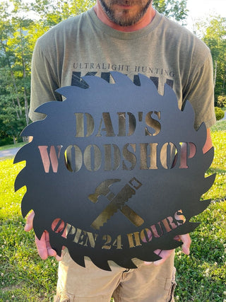 Dads Woodshop Sign Woodshop Metal Sign Custom Woodshop Sign Wood Shop Sign Metal Fathers Day Gifts Decorations