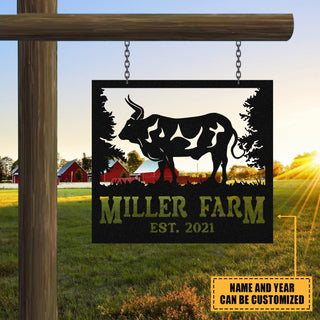 Personalized Metal Farm Sign Bull, Custom Outdoor Farmhouse, Ranch, Stable, Wall Decor Art Gift, Metal Laser Cut Metal Signs Custom Gift Ideas