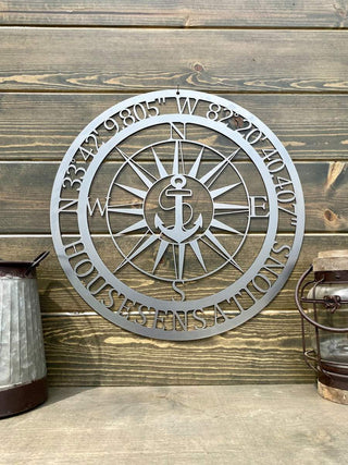 Gps Anchor With Name Compass Custom Metal Art Cut Metal Sign Metal House Sign Decorations