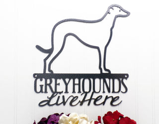 Greyhounds Live Here Metal Sign Silver Greyhound Hound Dog Sign Wall Decor Signs Dog Decorations