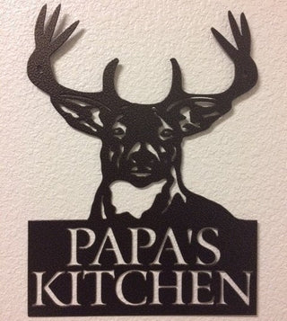 Papas Kitchen With Buck Metal Plasma Cut Wall Plaque Metal Sign Cut Metal Sign Wall Metal Sign Decorations