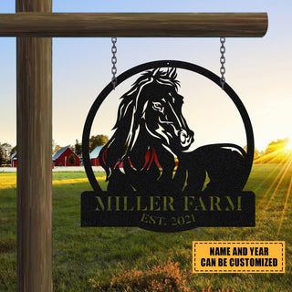 Personalized Metal Farm Sign Horse Monogram Custom Outdoor Farmhouse Ranch Barn Stable Front Gate Wall Decor Art Gift Decorations