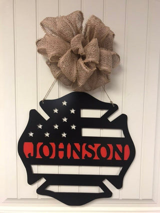 Firefighter Maltese Cross Monogram Door Hanger Personalized Gift Firefighter gift Fireman Gift for him Front door decor Decorations