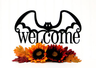 Halloween Bat Welcome Metal Sign Black Halloween Decor Halloween Bats Outdoor Sign Door Sign Wall Art Decorations