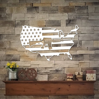 American Flag United States Map Flag With Ar15 Rifle Usa Military Decor Patriotic Americana Art Metal Wall Decor Decorations