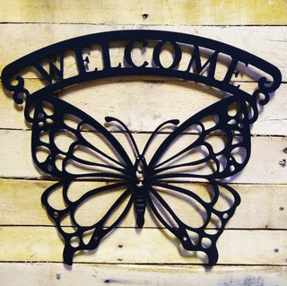 Welcome Butterfly Metal Wall Sign Steel Cut Metal Sign Wall Metal Art Decorations