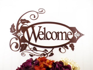 Welcome Metal Sign With Vines Copper Outdoor Sign House Sign Door Sign Sign Signage Decorations