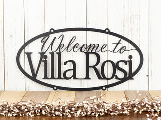 Custom Metal Sign Welcome Sign House Sign Name Sign Outdoor Sign Oval Sign Matte Black Is Shown Decorations