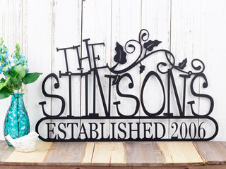 Family Established Metal Sign Family Name Sign Established Family Custom Sign Name Sign Outdoor Sign Vines Decorations